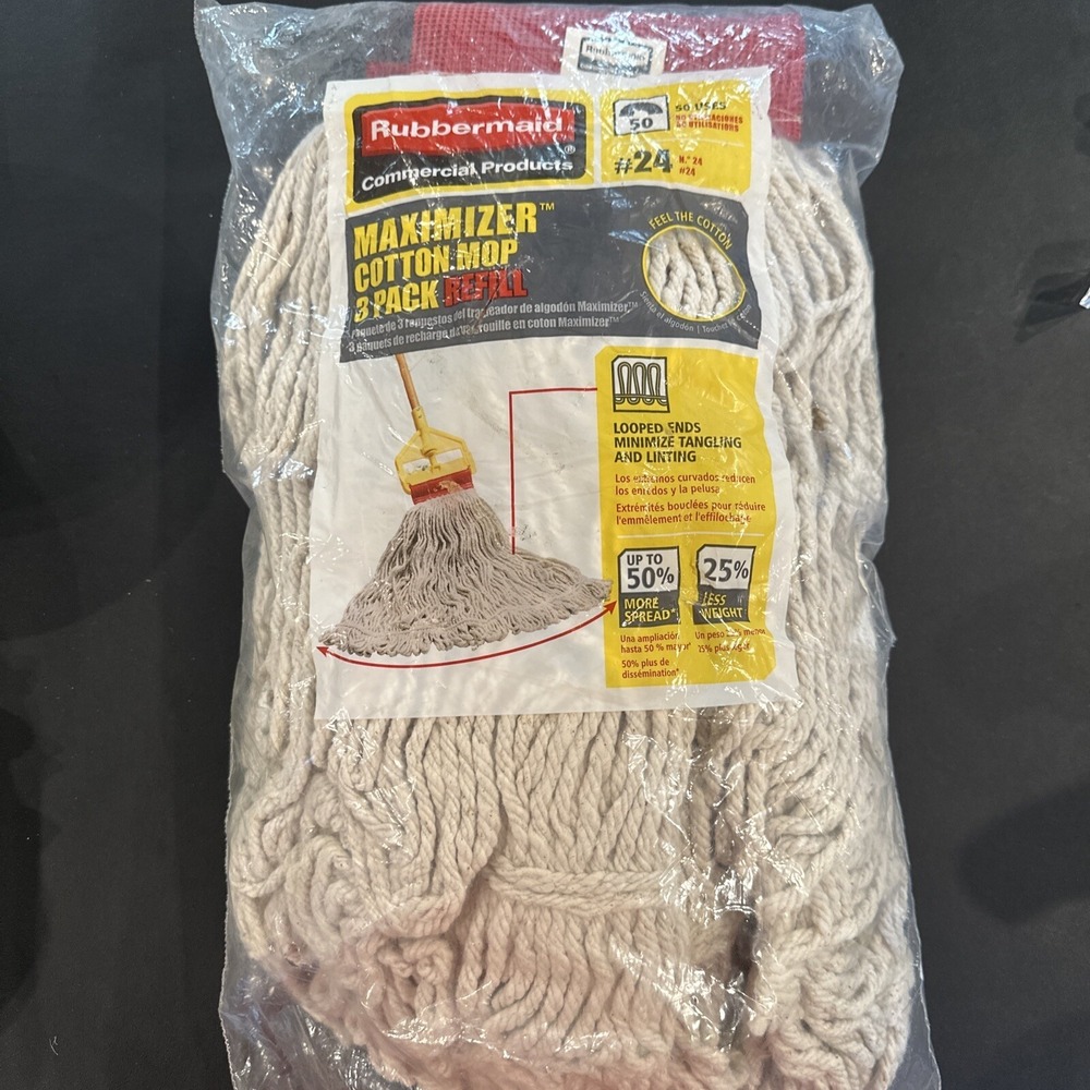 Rubbermaid Commercial Products Maximizer Cotton Mop 3 Pack NEW!!!